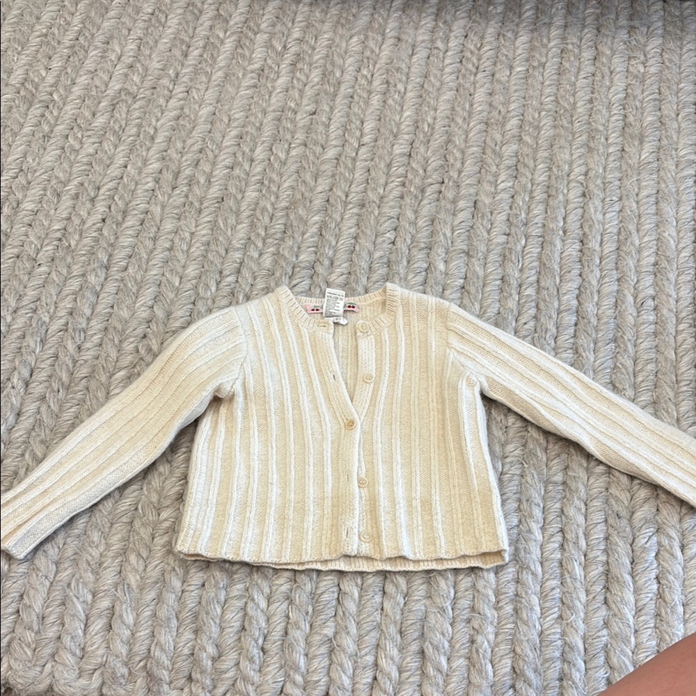 Bonpoint Cream Cable-Knit Cardigan Sweater